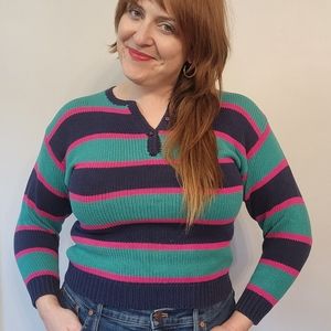 90s Colorblock Cotton Henley Sweater